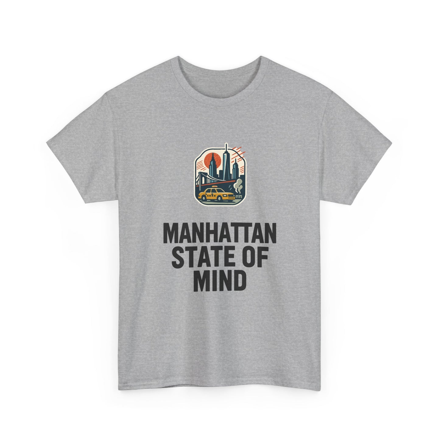 Manhattan State of Mind Tee | Vintage Inspired Unisex Heavy Cotton T-Shirt | Perfect for NYC Lovers, Casual Wear, Travel Vibes, Gifts