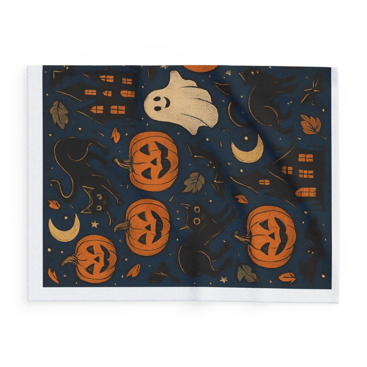 Halloween Themed Fleece Blanket, Cozy Spooktacular Decor, Pumpkin and Ghost Design, Perfect for Fall Celebrations, Gift for Cat Lovers