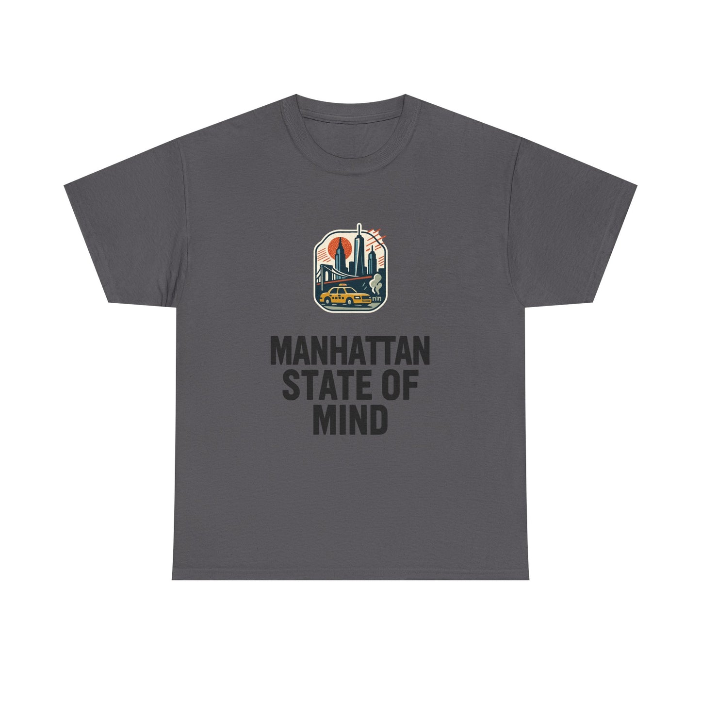 Manhattan State of Mind Tee | Vintage Inspired Unisex Heavy Cotton T-Shirt | Perfect for NYC Lovers, Casual Wear, Travel Vibes, Gifts