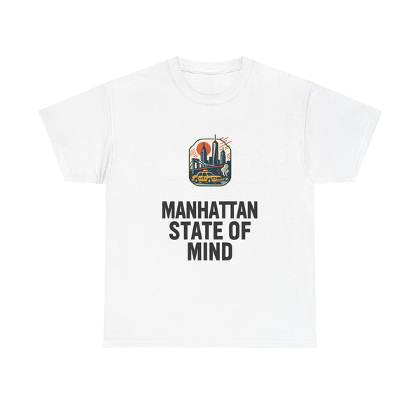 Manhattan State of Mind Tee | Vintage Inspired Unisex Heavy Cotton T-Shirt | Perfect for NYC Lovers, Casual Wear, Travel Vibes, Gifts