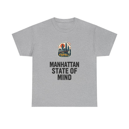 Manhattan State of Mind Tee | Vintage Inspired Unisex Heavy Cotton T-Shirt | Perfect for NYC Lovers, Casual Wear, Travel Vibes, Gifts