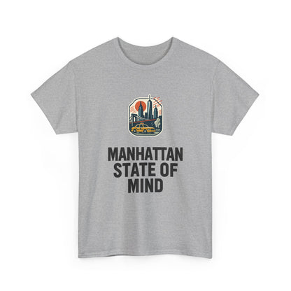 Manhattan State of Mind Tee | Vintage Inspired Unisex Heavy Cotton T-Shirt | Perfect for NYC Lovers, Casual Wear, Travel Vibes, Gifts