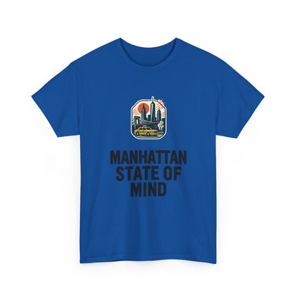 Manhattan State of Mind Tee | Vintage Inspired Unisex Heavy Cotton T-Shirt | Perfect for NYC Lovers, Casual Wear, Travel Vibes, Gifts