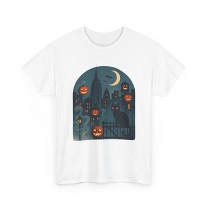 Spooky Halloween Cat Tee, Unisex Heavy Cotton Tee for Fall, Halloween Party Shirt, Pumpkin Graphic Tee, Casual Autumn Wear