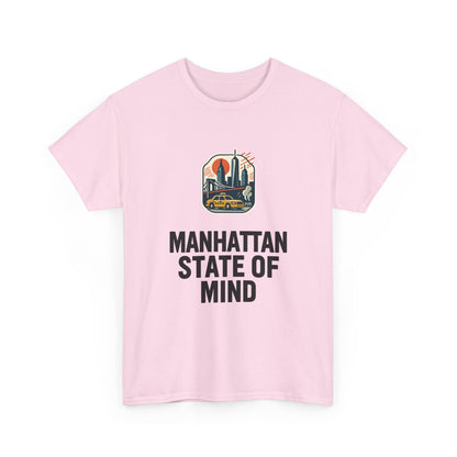 Manhattan State of Mind Tee | Vintage Inspired Unisex Heavy Cotton T-Shirt | Perfect for NYC Lovers, Casual Wear, Travel Vibes, Gifts