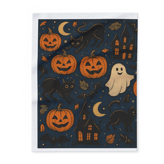 Halloween Themed Fleece Blanket, Cozy Spooktacular Decor, Pumpkin and Ghost Design, Perfect for Fall Celebrations, Gift for Cat Lovers