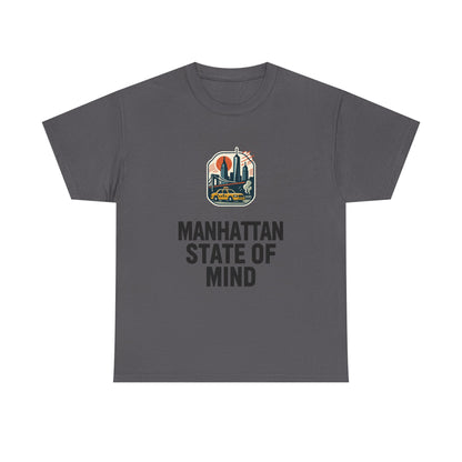 Manhattan State of Mind Tee | Vintage Inspired Unisex Heavy Cotton T-Shirt | Perfect for NYC Lovers, Casual Wear, Travel Vibes, Gifts