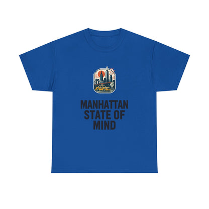 Manhattan State of Mind Tee | Vintage Inspired Unisex Heavy Cotton T-Shirt | Perfect for NYC Lovers, Casual Wear, Travel Vibes, Gifts