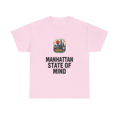 Manhattan State of Mind Tee | Vintage Inspired Unisex Heavy Cotton T-Shirt | Perfect for NYC Lovers, Casual Wear, Travel Vibes, Gifts
